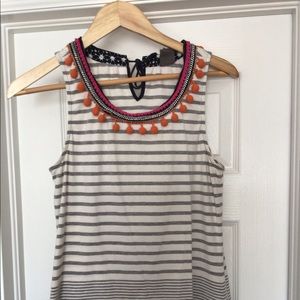One September Anthropologie striped Pom Pom tank.